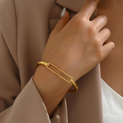 18K مطلية بالذهب أساور للنساء شبكة ربط سلسلة زركون البيضاوي الإسورة الكفة الأساور تكويم مجوهرات من صلب لا يصدأ in Saudi Arabia
