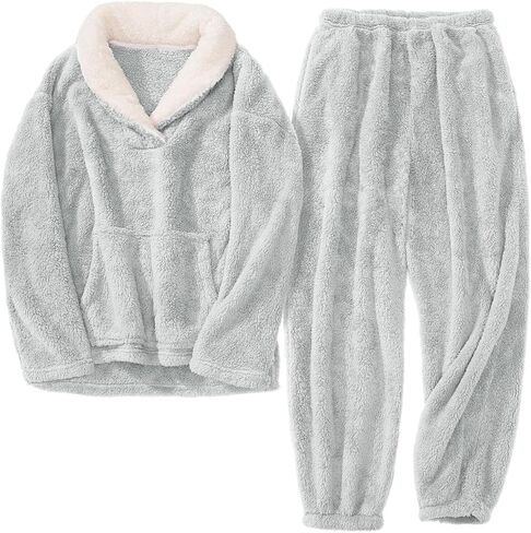 HEEKEPK Womens Fluffy Pajamas Set Fleece Fuzzy Winter Warm Pj Sets Pullover Pants Plush 2 Piece Loungewear Sleepwear Pockets in Kuwait
