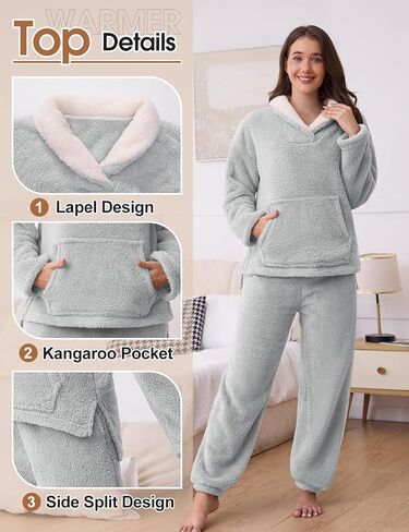 HEEKEPK Womens Fluffy Pajamas Set Fleece Fuzzy Winter Warm Pj Sets Pullover Pants Plush 2 Piece Loungewear Sleepwear Pockets in Kuwait