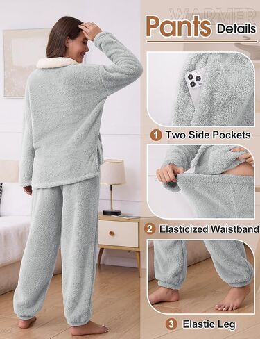 HEEKEPK Womens Fluffy Pajamas Set Fleece Fuzzy Winter Warm Pj Sets Pullover Pants Plush 2 Piece Loungewear Sleepwear Pockets in Kuwait