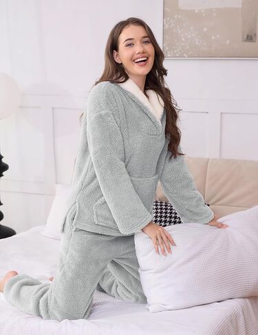 HEEKEPK Womens Fluffy Pajamas Set Fleece Fuzzy Winter Warm Pj Sets Pullover Pants Plush 2 Piece Loungewear Sleepwear Pockets in Kuwait