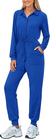 PRETTYGARDEN Women's Jumpsuits Fall Long Sleeve Rompers One Piece Outfits For Women 2024 Button up Lounge Wear in Saudi Arabia