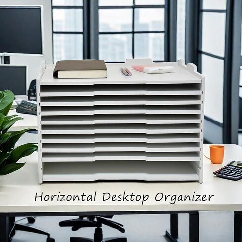 9 Tier-Desk File Organizer, Stackable Paper Tray, Printer Paper Storage for Office, Sorter Organizer for Letter/A3 Office File Folder Holder -White (Horizontal-9tray(with 8 Adjustable Shelves)) in Saudi Arabia