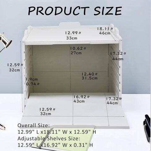 9 Tier-Desk File Organizer, Stackable Paper Tray, Printer Paper Storage for Office, Sorter Organizer for Letter/A3 Office File Folder Holder -White (Horizontal-9tray(with 8 Adjustable Shelves)) in Saudi Arabia