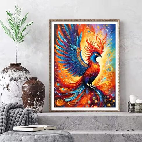 ekuxom Phoenix الماس الفن مجموعات الرسم للبالغين، فينيكس الطيور الماس مجموعات الفن للبالغين، 5D كامل جولة الطيور الماس اللوحة مجموعات الحرفية لديكور جدار المنزل 12x16in in Saudi Arabia