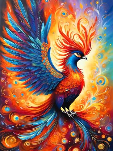ekuxom Phoenix الماس الفن مجموعات الرسم للبالغين، فينيكس الطيور الماس مجموعات الفن للبالغين، 5D كامل جولة الطيور الماس اللوحة مجموعات الحرفية لديكور جدار المنزل 12x16in in Saudi Arabia