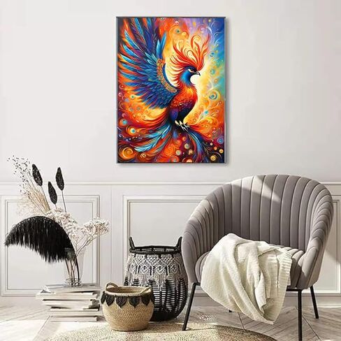 ekuxom Phoenix الماس الفن مجموعات الرسم للبالغين، فينيكس الطيور الماس مجموعات الفن للبالغين، 5D كامل جولة الطيور الماس اللوحة مجموعات الحرفية لديكور جدار المنزل 12x16in in Saudi Arabia
