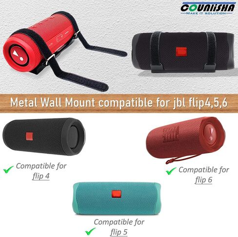 Metal Wall Mount Compatible for jbl Charge 4/Charge 5/Flip 6/Flip 5,Secure Shelf Holder with Adjustable Leather Straps, Speaker Wall Bracket for Ceiling (Black) in Kuwait