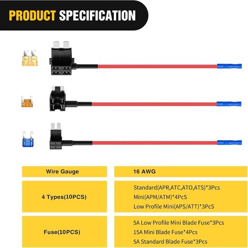 Nilight 10 Pack Micro 2 Fuse TAP 12V Car Add a Circuit ATR Blade Fuse Adapter with 20A Fuse Micro II Fuse Holder Add On Dual Circuit Adapter for Cars Trucks Boats (50058R),Blue, Red, Black, Yellow in Saudi Arabia