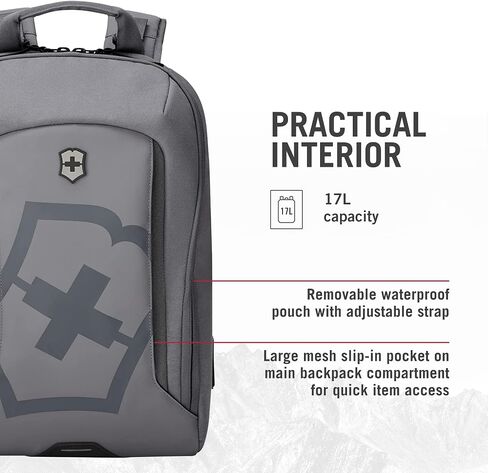 حقيبة ظهر Victorinox Touring 2.0 City Daypack - حقيبة ظهر احترافية للكمبيوتر المحمول للعمل والاستخدام الخارجي - تتميز بحقيبة مقاومة للماء - 17 لتر، رمادي فاتح in Kuwait