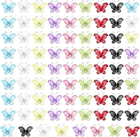 RP Remarkable Power, 80 Pack Sheer Mesh Wire Glitter Butterfly with Gem for Home Decors Craft 8 Colors in Saudi Arabia