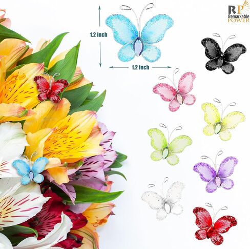 RP Remarkable Power, 80 Pack Sheer Mesh Wire Glitter Butterfly with Gem for Home Decors Craft 8 Colors in Saudi Arabia