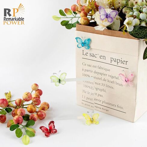 RP Remarkable Power, 80 Pack Sheer Mesh Wire Glitter Butterfly with Gem for Home Decors Craft 8 Colors in Saudi Arabia