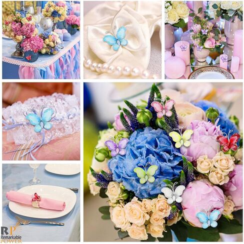 RP Remarkable Power, 80 Pack Sheer Mesh Wire Glitter Butterfly with Gem for Home Decors Craft 8 Colors in Saudi Arabia