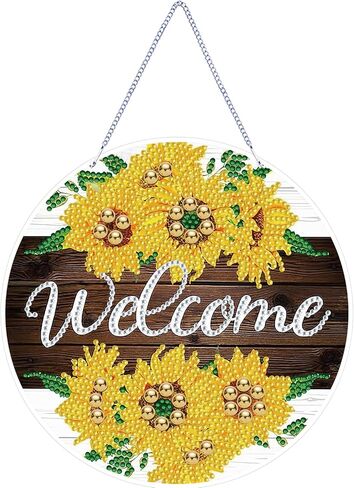 lyenyi diy شنقا الماس الفن قلادة عدة عباد الشمس، الكريستال الخاص عيد الميلاد الماس اللوحة زخرفة عدة للبالغين، 7.4x7.4 بوصة الاكريليك Weclome جوهرة الماس اللوحة إكليل مجموعات in Kuwait