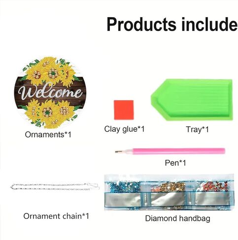 lyenyi diy شنقا الماس الفن قلادة عدة عباد الشمس، الكريستال الخاص عيد الميلاد الماس اللوحة زخرفة عدة للبالغين، 7.4x7.4 بوصة الاكريليك Weclome جوهرة الماس اللوحة إكليل مجموعات in Kuwait