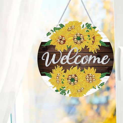 lyenyi diy شنقا الماس الفن قلادة عدة عباد الشمس، الكريستال الخاص عيد الميلاد الماس اللوحة زخرفة عدة للبالغين، 7.4x7.4 بوصة الاكريليك Weclome جوهرة الماس اللوحة إكليل مجموعات in Kuwait