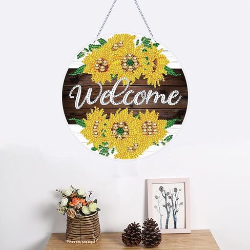 lyenyi diy شنقا الماس الفن قلادة عدة عباد الشمس، الكريستال الخاص عيد الميلاد الماس اللوحة زخرفة عدة للبالغين، 7.4x7.4 بوصة الاكريليك Weclome جوهرة الماس اللوحة إكليل مجموعات in Kuwait