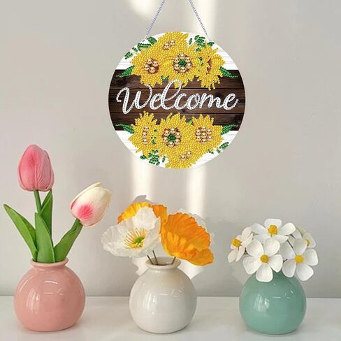 lyenyi diy شنقا الماس الفن قلادة عدة عباد الشمس، الكريستال الخاص عيد الميلاد الماس اللوحة زخرفة عدة للبالغين، 7.4x7.4 بوصة الاكريليك Weclome جوهرة الماس اللوحة إكليل مجموعات in Kuwait