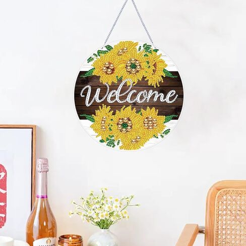 lyenyi diy شنقا الماس الفن قلادة عدة عباد الشمس، الكريستال الخاص عيد الميلاد الماس اللوحة زخرفة عدة للبالغين، 7.4x7.4 بوصة الاكريليك Weclome جوهرة الماس اللوحة إكليل مجموعات in Kuwait