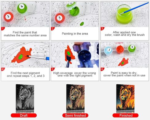 TUMOVO Paint by Number for Adults Kids Beginner, Lion Paint by Numbers Kits on Canvas, Without Frame DIY Painting Kits for Home Wall Decor Gift 16x20 inch in Saudi Arabia