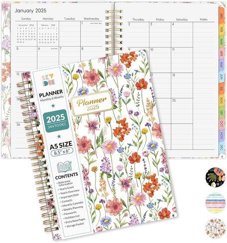 2025 Planner - A5 Daily Weekly Monthly Planner, January 2025 - December 2025, 6" x 8.5", Planner 2025 with Monthly Tab, Flexible Cover, Wirebound, Inner Pocket in Saudi Arabia