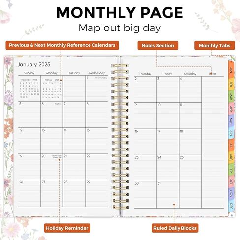 2025 Planner - A5 Daily Weekly Monthly Planner, January 2025 - December 2025, 6" x 8.5", Planner 2025 with Monthly Tab, Flexible Cover, Wirebound, Inner Pocket in Saudi Arabia