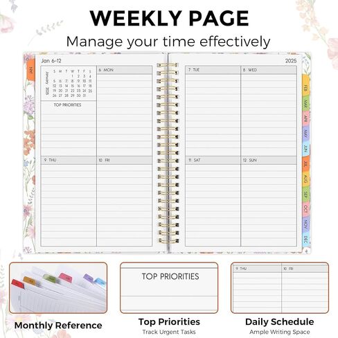 2025 Planner - A5 Daily Weekly Monthly Planner, January 2025 - December 2025, 6" x 8.5", Planner 2025 with Monthly Tab, Flexible Cover, Wirebound, Inner Pocket in Saudi Arabia