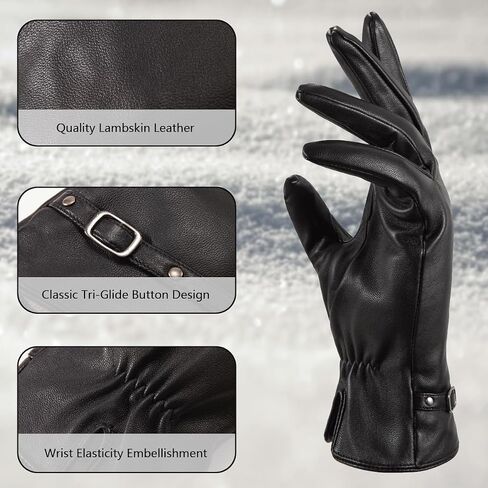 LADYBRO Black Winter Gloves for Women Touchscreen Warm Driving Lambskin Gloves Wool in Kuwait
