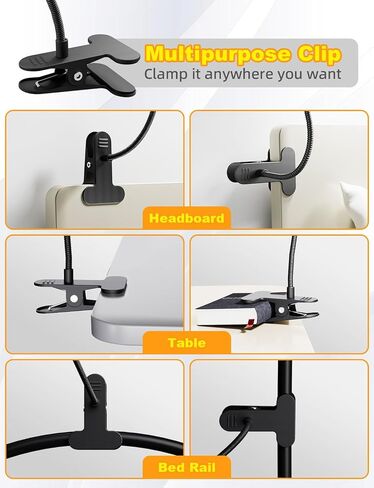 Desk Lamp with Clamp-10W，2-in-1 with RGB Ambient Light & Warm White Light,Book Reading Light Color Changeable/Flexible Gooseneck LED Lamps Clip on Bed Headboard and Computers 800LM-Black in Saudi Arabia