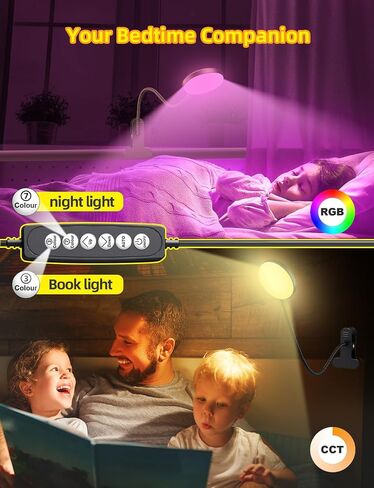 Desk Lamp with Clamp-10W，2-in-1 with RGB Ambient Light & Warm White Light,Book Reading Light Color Changeable/Flexible Gooseneck LED Lamps Clip on Bed Headboard and Computers 800LM-Black in Saudi Arabia