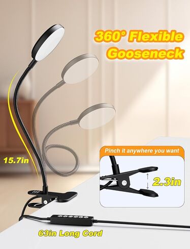 Desk Lamp with Clamp-10W，2-in-1 with RGB Ambient Light & Warm White Light,Book Reading Light Color Changeable/Flexible Gooseneck LED Lamps Clip on Bed Headboard and Computers 800LM-Black in Saudi Arabia
