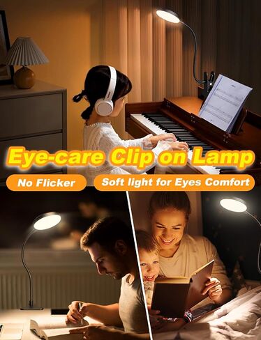Desk Lamp with Clamp-10W，2-in-1 with RGB Ambient Light & Warm White Light,Book Reading Light Color Changeable/Flexible Gooseneck LED Lamps Clip on Bed Headboard and Computers 800LM-Black in Saudi Arabia