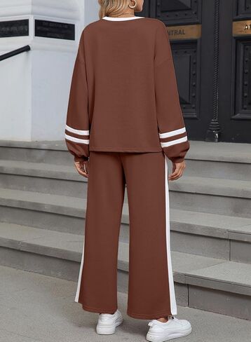 SHEWIN Women's 2 Piece Lounge Sets For Women Casual Striped Long Sleeve Tops and Wide Leg Pants Matching Set in Saudi Arabia