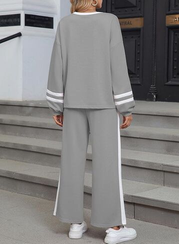 SHEWIN Women's 2 Piece Lounge Sets For Women Casual Striped Long Sleeve Tops and Wide Leg Pants Matching Set in Saudi Arabia
