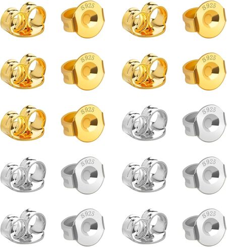 20Pcs/10 Pairs Earring Backs 14K Gold 925 Sterling Silver Earring Backs Replacement Hypoallergenic Secure Earring Backings Locking Earing Backs for Droopy Ears Earring Backs for Studs Earring Stoppers in Kuwait