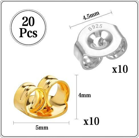 20Pcs/10 Pairs Earring Backs 14K Gold 925 Sterling Silver Earring Backs Replacement Hypoallergenic Secure Earring Backings Locking Earing Backs for Droopy Ears Earring Backs for Studs Earring Stoppers in Kuwait