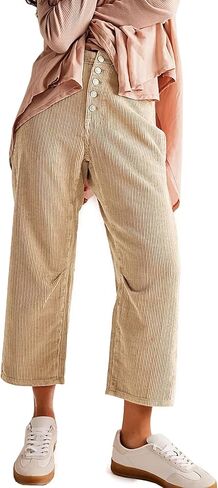 Kedera Corduroy Pants for Women 2024 Casual Wide Leg Fall Pants Cropped Barrel Jeans Baggy Work Trousers with Pockets in Saudi Arabia