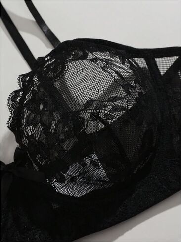 MakeMeChic Women's Plus Size Floral Lace Lingerie Bra Spaghetti Strap Push Up Bralette in Saudi Arabia