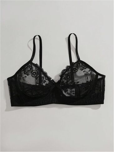 MakeMeChic Women's Plus Size Floral Lace Lingerie Bra Spaghetti Strap Push Up Bralette in Saudi Arabia