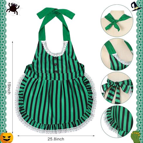 3 قطع من أزياء الهالوين المسكونة بفيلم رعب بارك ملحقات زي مخططة باللون الأخضر ومريلة من الدانتيل وعصابة رأس وأساور معصم للبالغين والنساء والحفلات التنكرية in Kuwait