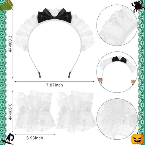 3 قطع من أزياء الهالوين المسكونة بفيلم رعب بارك ملحقات زي مخططة باللون الأخضر ومريلة من الدانتيل وعصابة رأس وأساور معصم للبالغين والنساء والحفلات التنكرية in Kuwait