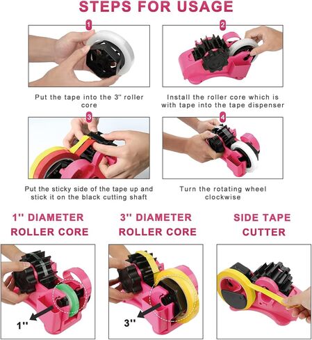 Pink Heat Tape Dispenser Sublimation for Heat Transfer Tape, Multiple Roll Cut Semi Automatic Heat Resistant Tape Dispenser for Taping Vinyl onto T-Shirts, with 1"& 3" Two Cores for Heat Press Tape in Saudi Arabia