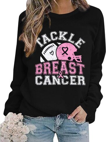BANGELY Breast Cancer Awareness Sweatshirt Women Tackle Breast Cancer Football Shirts Pink Ribbon T Shirts Long Sleeve Tops in Kuwait
