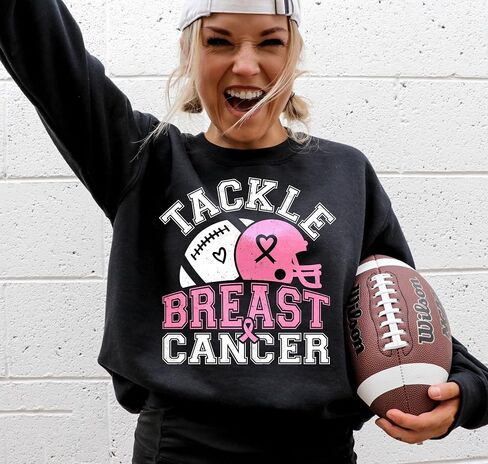 BANGELY Breast Cancer Awareness Sweatshirt Women Tackle Breast Cancer Football Shirts Pink Ribbon T Shirts Long Sleeve Tops in Kuwait