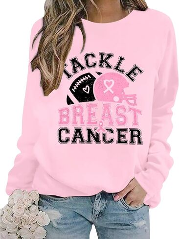 BANGELY Breast Cancer Awareness Sweatshirt Women Tackle Breast Cancer Football Shirts Pink Ribbon T Shirts Long Sleeve Tops in Kuwait