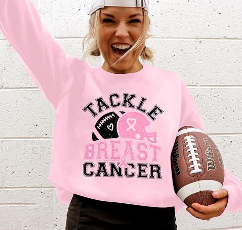 BANGELY Breast Cancer Awareness Sweatshirt Women Tackle Breast Cancer Football Shirts Pink Ribbon T Shirts Long Sleeve Tops in Kuwait