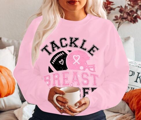 BANGELY Breast Cancer Awareness Sweatshirt Women Tackle Breast Cancer Football Shirts Pink Ribbon T Shirts Long Sleeve Tops in Kuwait