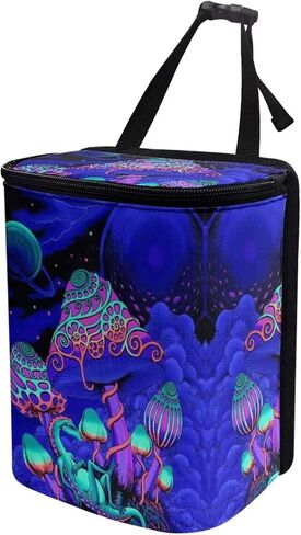 Biyejit Blue Mushroom Print Car Trash Can with Lid, Auto Garbage Bin Leak-Proof Automotive Garbage Can Multipurpose Foldable Organizer Hanging Bag for Automotive SUV Trunk in Kuwait
