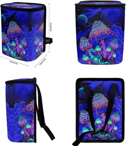 Biyejit Blue Mushroom Print Car Trash Can with Lid, Auto Garbage Bin Leak-Proof Automotive Garbage Can Multipurpose Foldable Organizer Hanging Bag for Automotive SUV Trunk in Kuwait